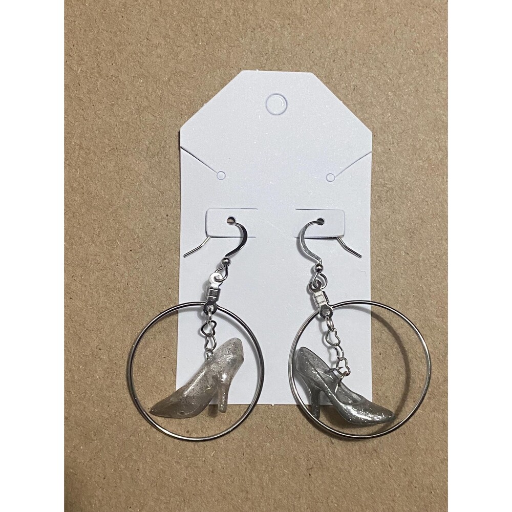 Silver Barbie Doll Shoe Dangling Earrings Dangle Pierced OOAK Handmade